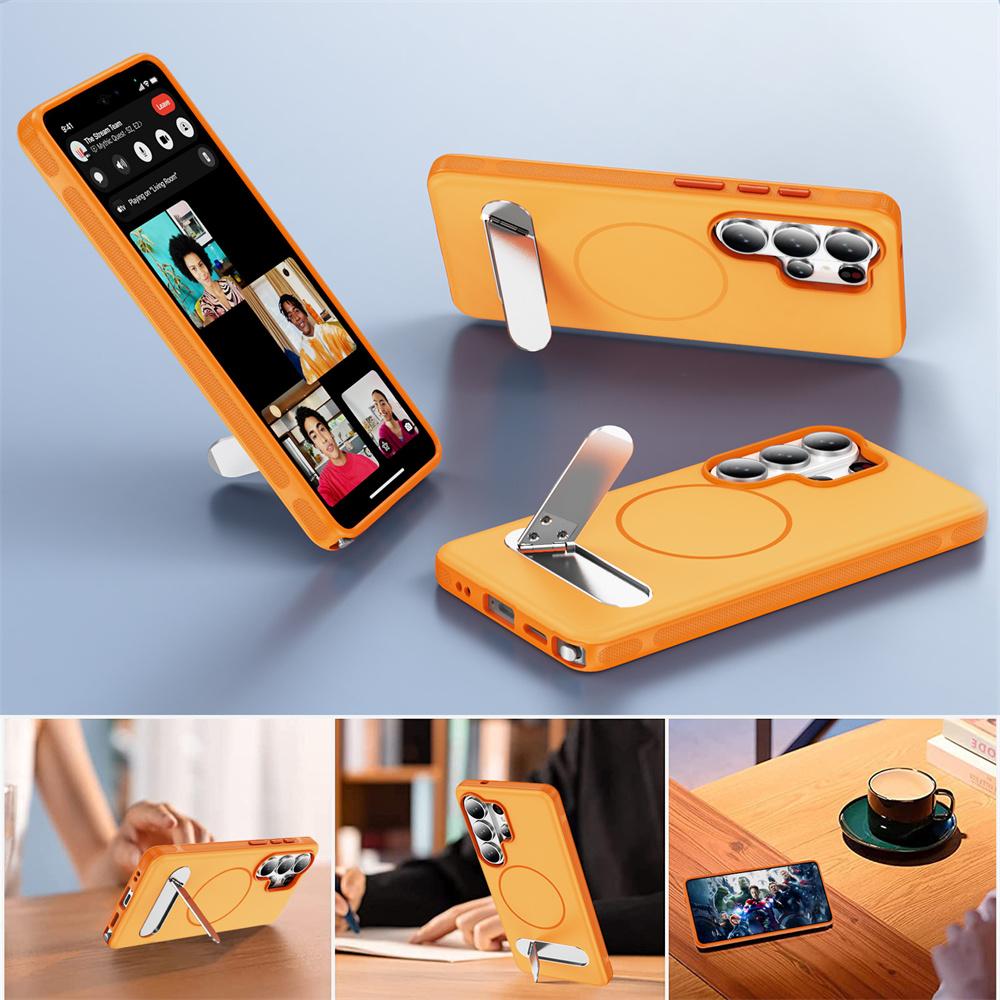 Folding Invisible Stand Bracket Magnetic For Magsafe Cases For Samsung Galaxy S26 S25 FE S24 S23 Ultra Plus PC Shockproof Cover