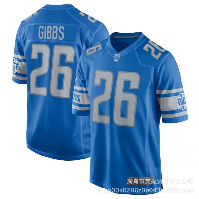 Mens NFL Detroit Lions Football Jersey Hutchinson 97 St. Brown 14 26 Blue Embroidered Team Sport Shirt Short Sleeve