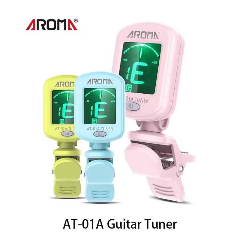 AROMA AT-01A Guitar Tuner Rotatable Clip-on Tuner LCD Display for Chromatic Acoustic Guitar Bass Ukulele Black Guitar Parts