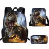 Kids Dinosaur Backpack Set Elementary School Oxford Fabric Ergonomic Back Support Breathable Lightweight 3-Piece Kit