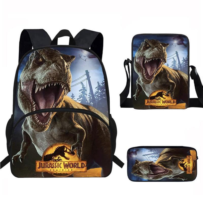 Kids Dinosaur Backpack Set Elementary School Oxford Fabric Ergonomic Back Support Breathable Lightweight 3-Piece Kit