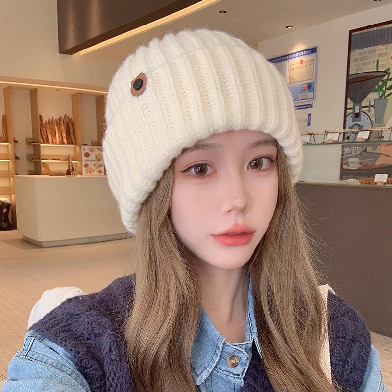 Autumn and Winter Warm and Ear Protecting Cold Hat Large Head Circumference Face Showing Small Knitted Hat Simple and Versatile Pullover Woolen Hat