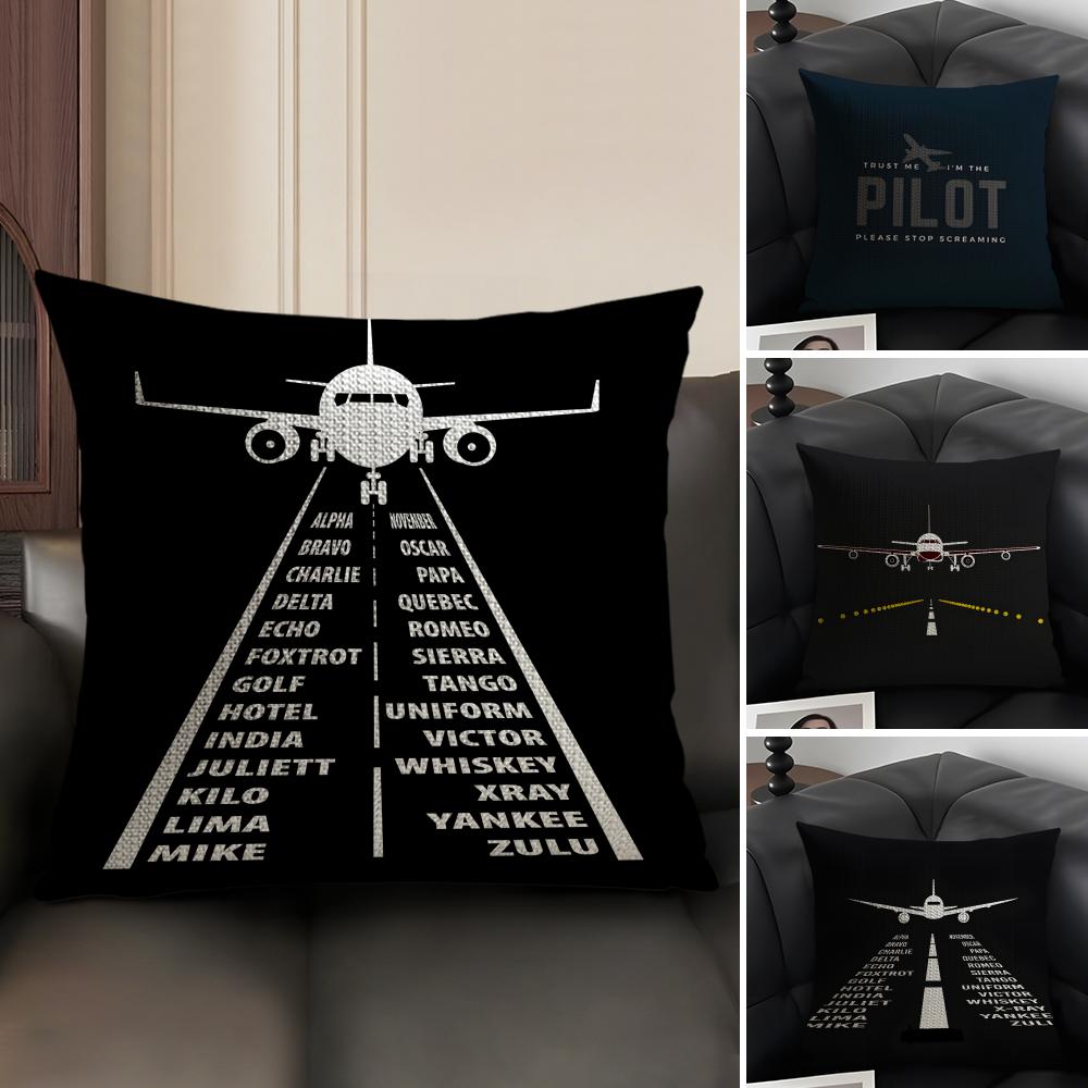Black Pattern For Airplane Pilots Pillow Case Natural Linen Double-Sided Printing Sofa Home Decor Cushion Cover