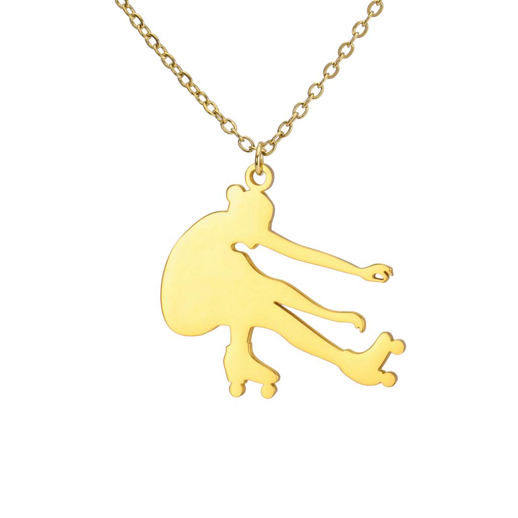 Minimalist Titanium Steel Cut Inline Skating Action Pendant Necklace