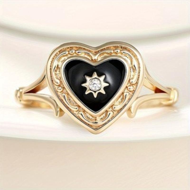 Punk Black Heart Rings for Women Personality Handmade Enamel Sun Rings Daily Wear Party Statement Accessory Retro Jewelry