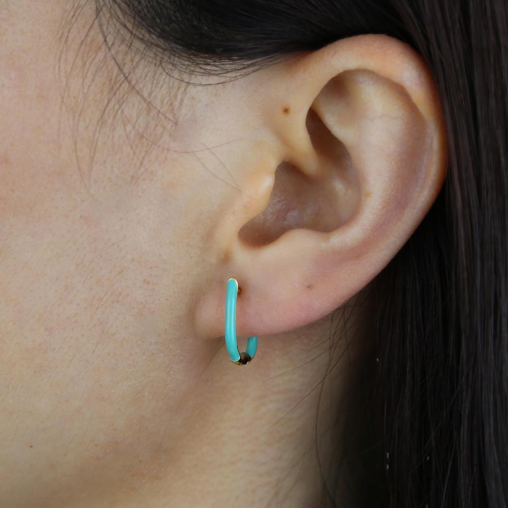 Promotion Vergoldeter Creolen-Ohrschmuck Ohne Zirkonia Emaille Voll Besetzt Schwarz Weiß Rosa Blau Emaille U-Form Creolenohrring für Damen