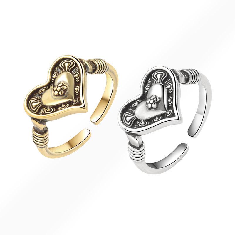 Vintage Distressed Embossed Heart Open Ring For Women Unique High End Versatile Personality Jewelry Fashion Accessory