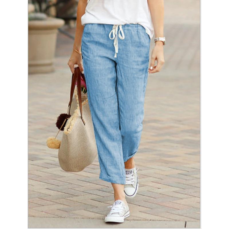 Pantaloni casual da donna in cotone moda moda con coulisse vita elastica allentata pantaloni di lino taglie forti Y2K pantaloni da donna eleganti con fondo nero 695
