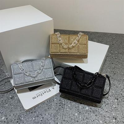 New Fashion Bags for Women, Popular Chain Indentation Shoulder Crossbody Sequins Simple Handheld Small Square Bag, Versatile Commuter Women's Bags