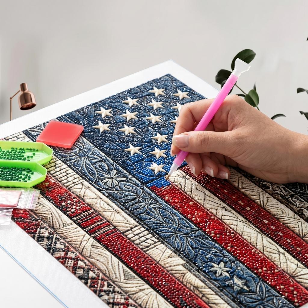 Kit Pittura Diamante 5D Fai da Te Design Bandiera Americana Trapano Completo Ricamo Artigianato Arte da Parete 76 2x122cm per Decorazione Casa e Regalo