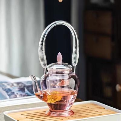 High Borosilicate Glass Teapot Pink Tilting Kettle Cooking Tea Kettle Household Boiling Water Kettle