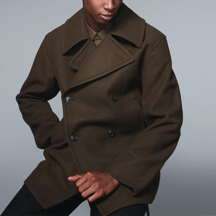 Uniqlo Jil Sander Collaboration Oversized Double-Breasted Long Sleeve Coat Men coats Olive 445769-56
