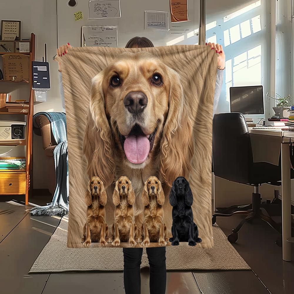 1Pc American Cocker Spaniel Print Flannel Blanket, High quality Comfortable for All Seasons, Home Decor, Warmth and Comfort, Perfect for Gifts