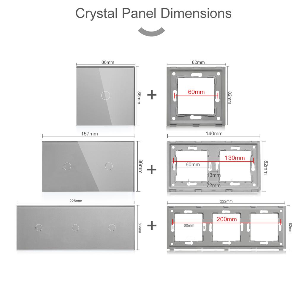 BSEED 1/2/3Gang Touch Light Switches Dimmers 1/2/3Way Function Parts Glass Front Panels EU Standard DIY Spare Parts Only Gray
