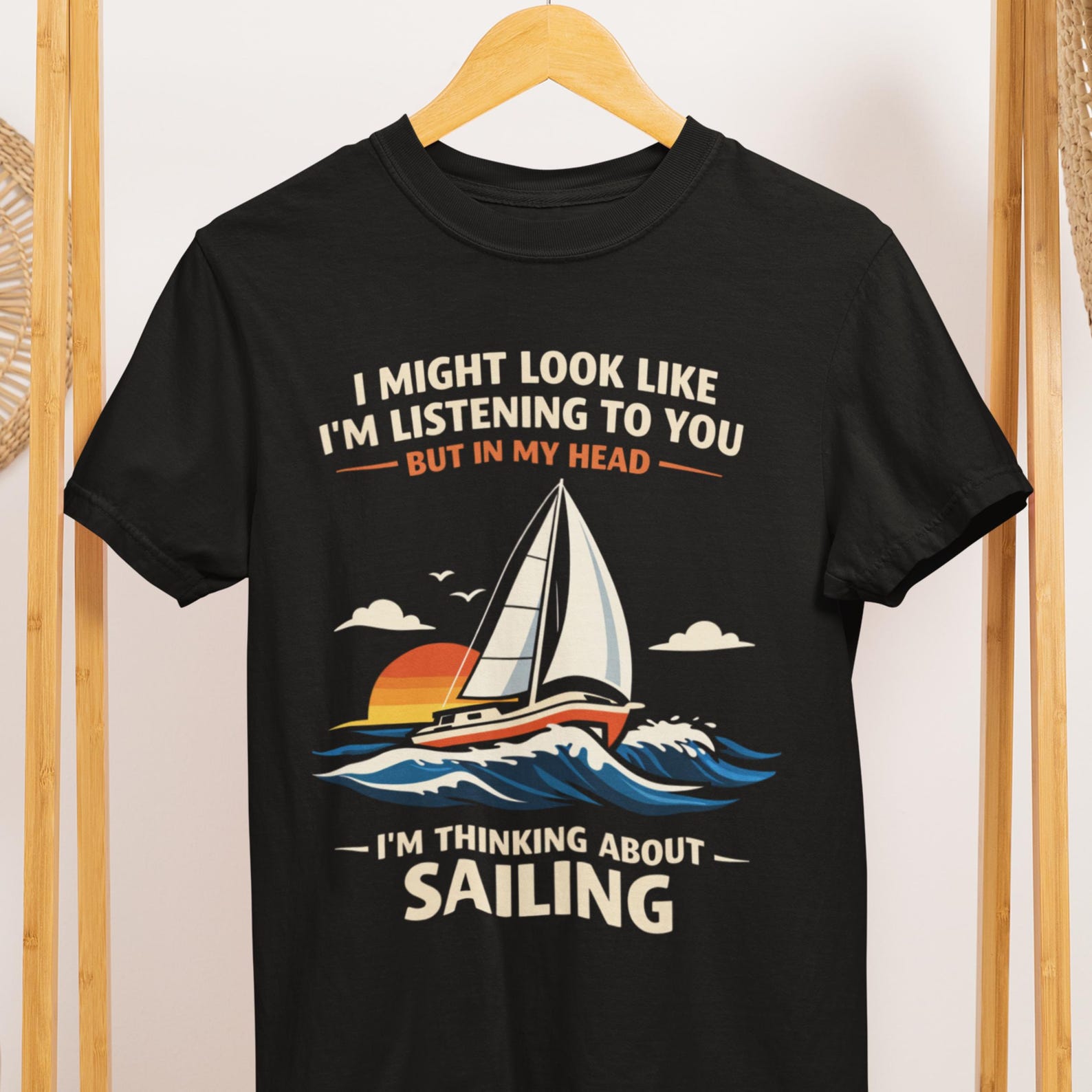 Funny Sailing T-Shirt: Thinking About Sailing Graphic Tee 2XL
