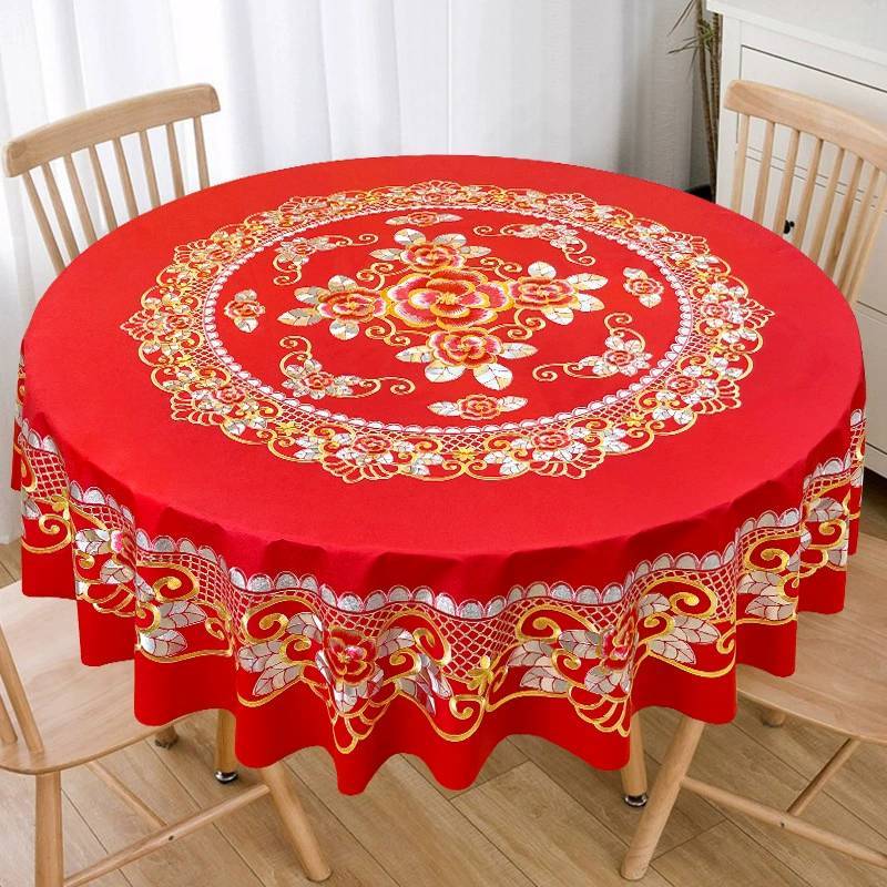 Runde und quadratische PVC-Tischdecke mit geometrischem Muster für Esstisch zu Hause und Feiertagsdekoration