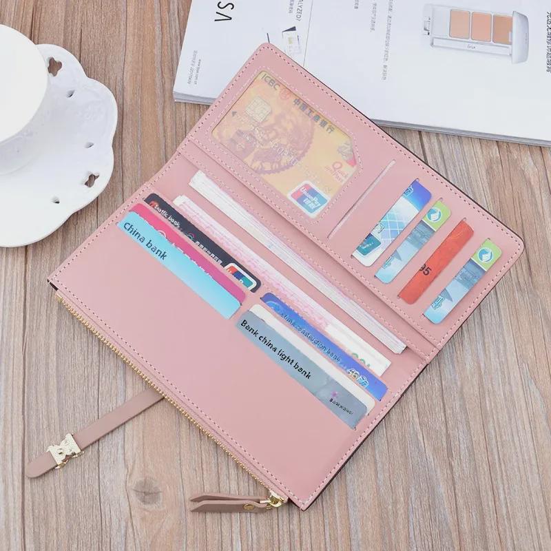 Dámská dlouhá peněženka na zip v korejském stylu - Módní štíhlý design s více přihrádkami na karty a zapínáním na přezku