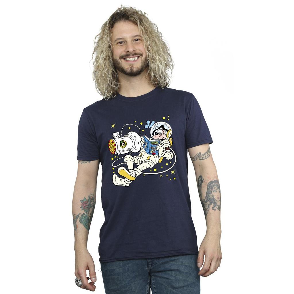 Disney Mens Goofy Reading In Space T-Shirt