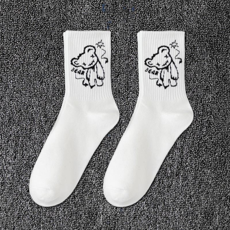 Grimace Large Size Women's Sports Socks Black and White Basketball Stockings Autumn and Winter Men's Medium Tube Socks