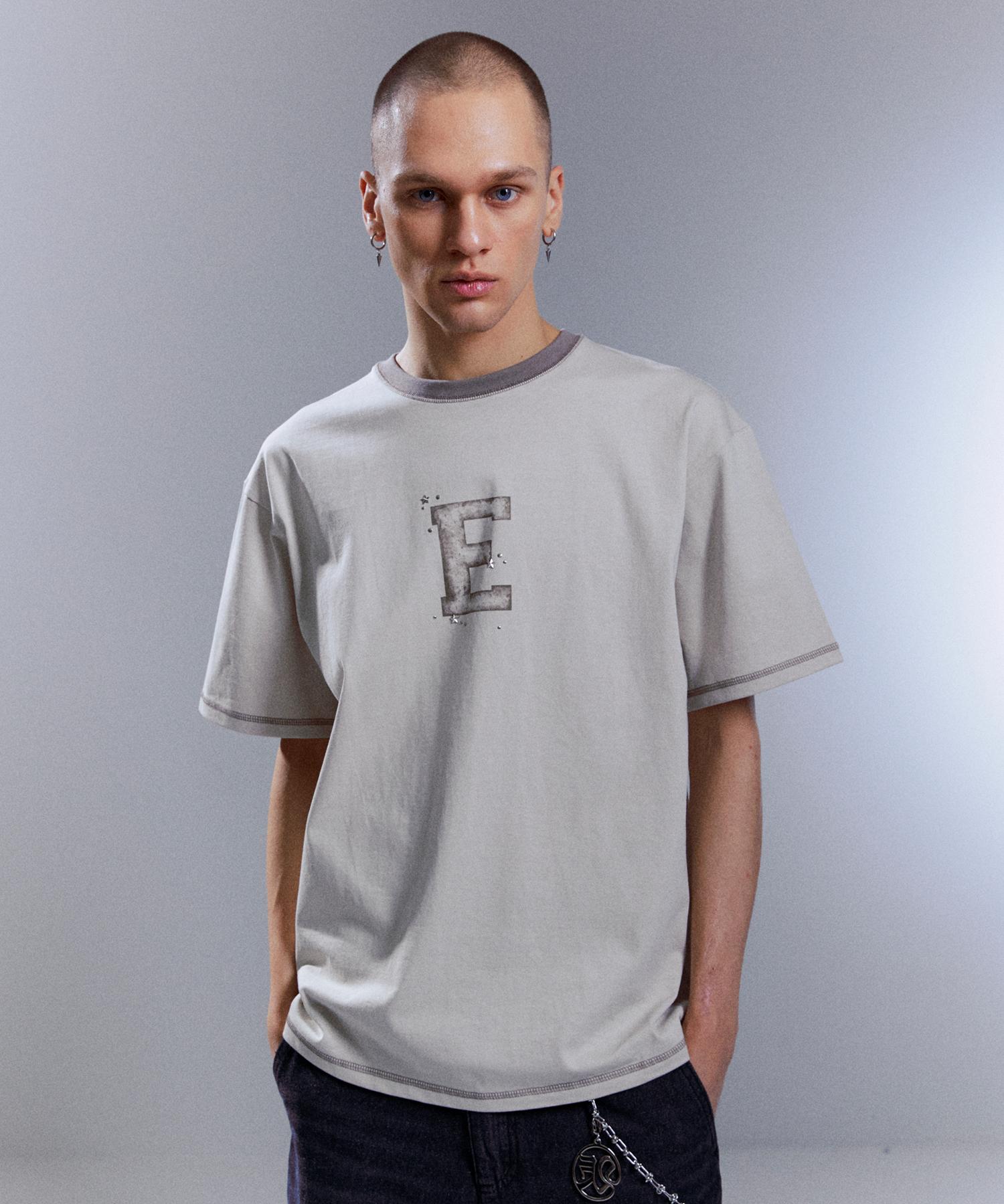 Episode Untitled E Stone Round Short Sleeve T-Shirt Beige 3