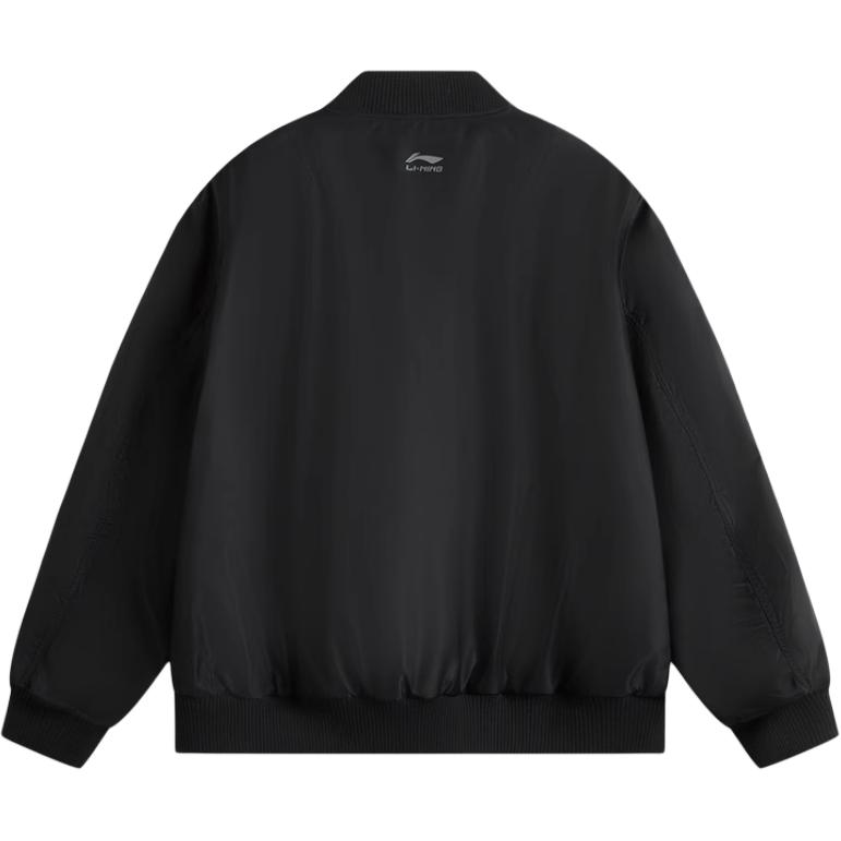 Li Ning Sports Lifestyle Series Letter Baseball Collar Zipper Winter Casual Versatile Short Cotton Jacket Men Jacket Black AJMU185-1