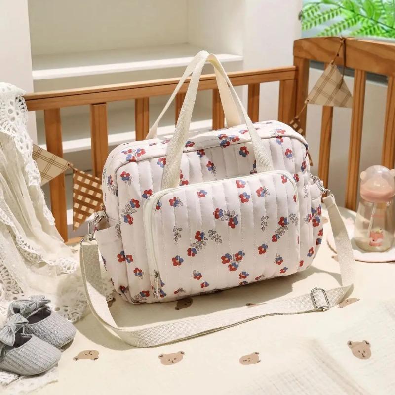 Korea Style Newborn Baby Care Diaper Bag Mummy Shoulder Bag Embroidery Quilted Stroller Diaper Storage Organizer Large Handbags