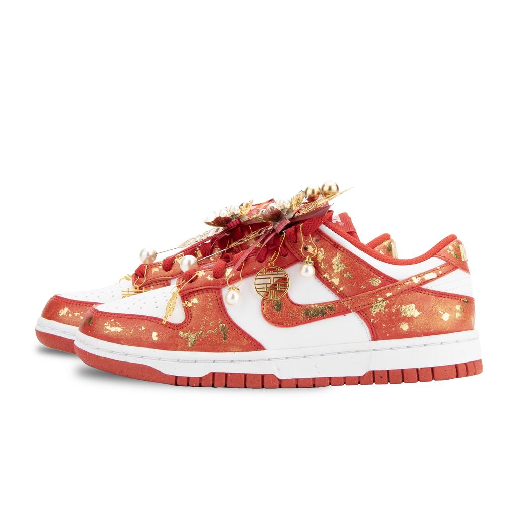 Nike Dunk Low Top Skateboard Shoes Unisex White Red Gold DD1873-116(Team445-)