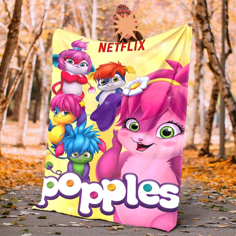 Popples Flannel Blanket Soft Warm All-Season Throw, Design for Camping, Car Travel, Hiking Sofa, Bed, Office Perfect Gift for Parties