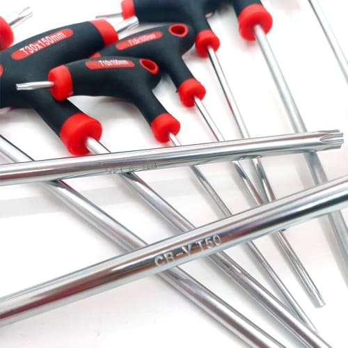 KIMLONTON T-Handle Long Torx Wrench Star-Shaped Screwdriver Set, 9-Piece Set with T10, T15, T20, T25, T27, T30, T40, T45, and T50 Screwdrivers, Cr-V C