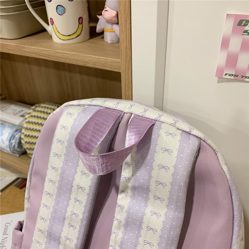 Striped Colorblock Backpack Large Capacity Student Schoolbag Lightweight Backpack