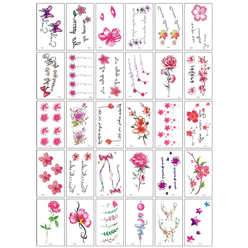 30 Sheets 3D Butterfly Flower English Pattern Temporary Tattoo Sticker,Small Size Body Arm Shoulder Wrist Fake Tattoo Sticker