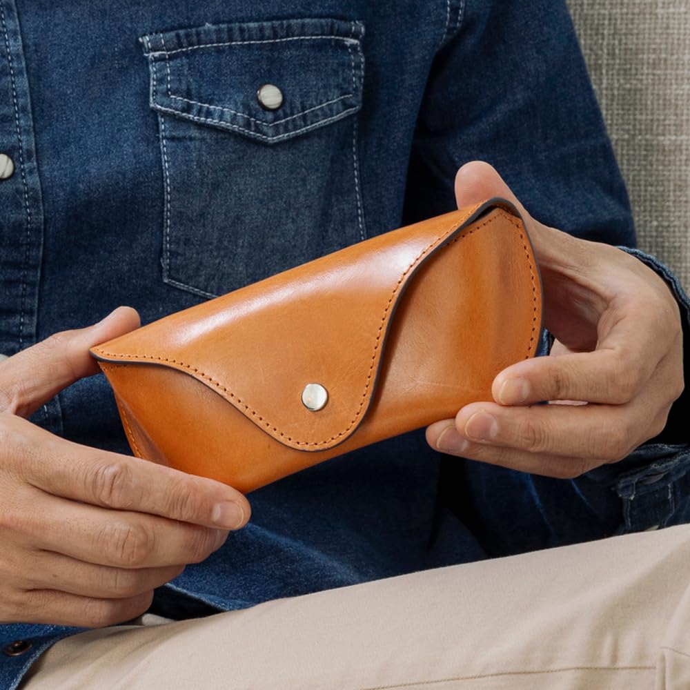 British Green Eyeglass Case, Free Engraving, Made in England with Genuine Bridle Leather, for Men and Women (Brown)