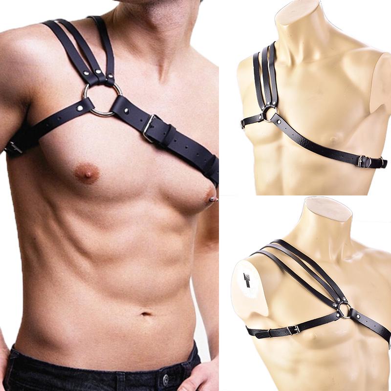 Men'S Faux Leather Lingerie Harness Bondage Erotic Rivet Chest Belts Adjustable