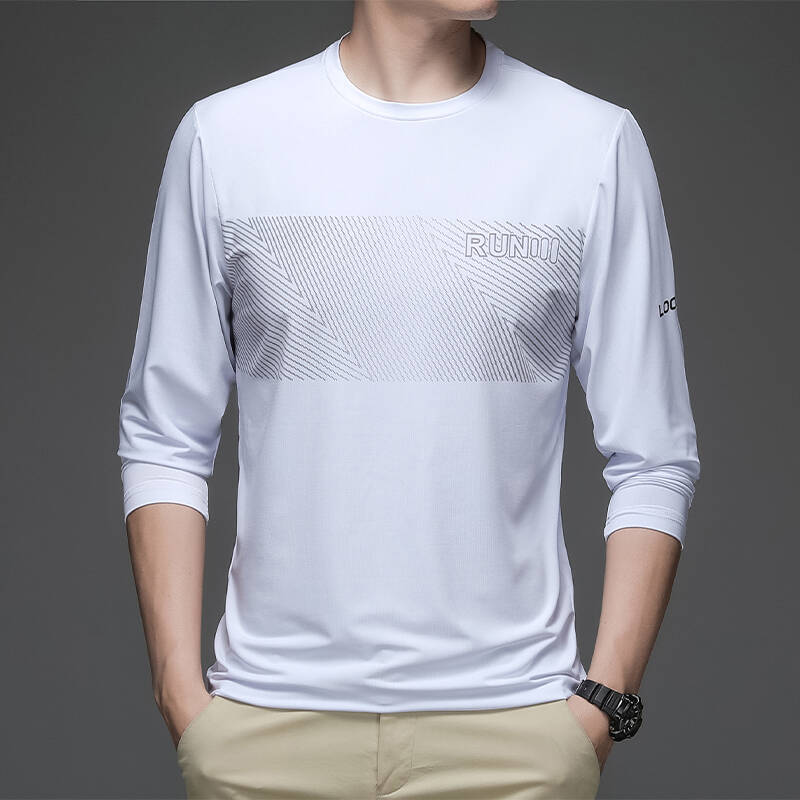 

Осень Новая Быстросохнущая Ледяной Шелк Футболка с Длинным Рукавом и Круглым Вырезом для Мужчин Повседневная Спортивная Эластичная Чистый Хлопок Фитнес Уличный Топ 3XL белый