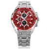 VOEONS Men's Steel Watch with Silver Band and Red Dial