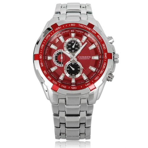 

VOEONS Men s Steel Watch with Silver Band and Red Dial