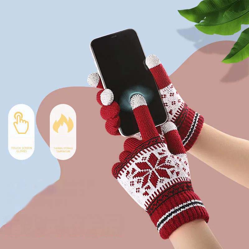 Gloves Women Winter Jacquard Cute Gloves Men and Women Thicken Brushed Warm Touch Screen Knitted Lovers Gloves