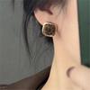 European and American retro square flocked leopard print stud earrings autumn and winter versatile earrings women