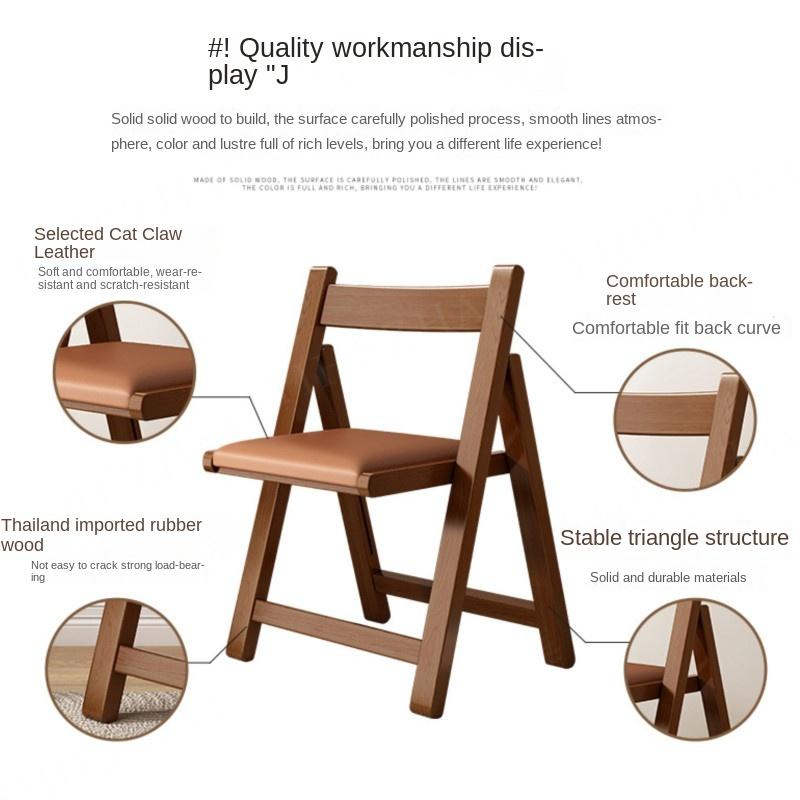 Solid Wood Folding Chair - Simple Foldable Dining Chair with Backrest, Portable for Kitchen, Outdoor & Small Spaces, furniture