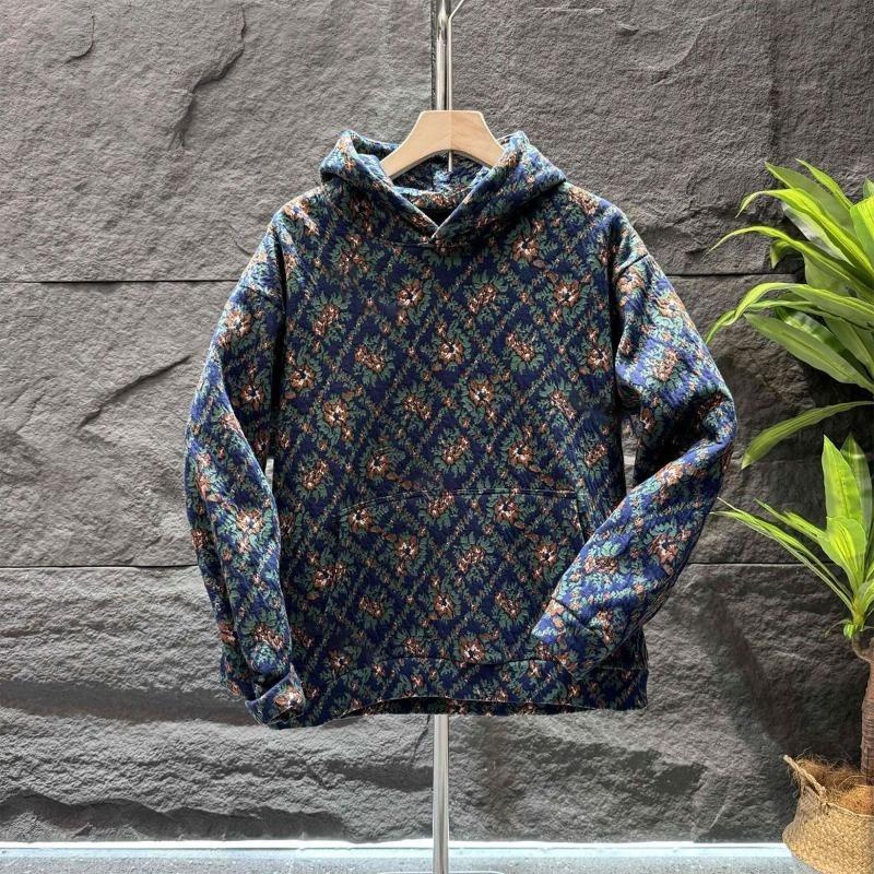 T-shirt Felpa da Uomo Autunno Inverno in Velluto a Maniche Lunghe Nuova Casual Slim con Cappuccio Giacca Top Jacquard Ins