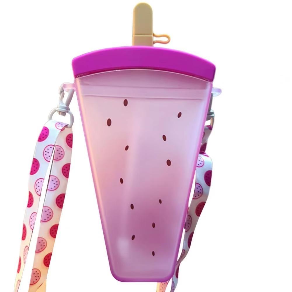 

Food Grade Watermelon Water Bottle Cartoon Plastic Water Cup Popsicle Straw Cup For School