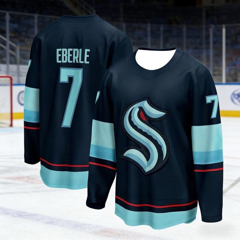 2026 Best-selling Men's Sea Monster Ice Hockey Training Deep Blue Ball Jersey Moisture-Wicking 3D Print Long Sleeve Kids