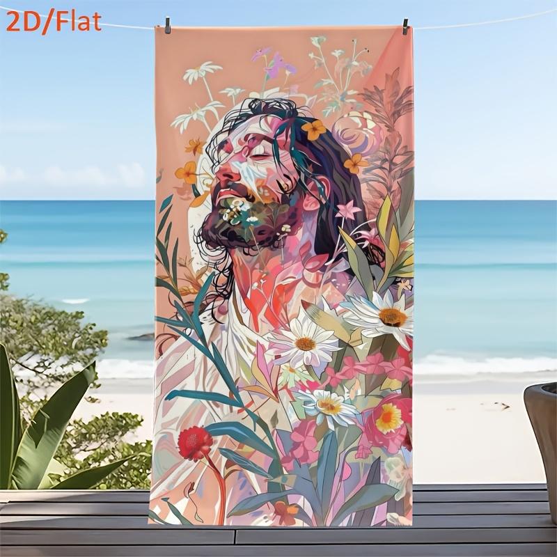 

1pcs Artistic Floral Portrait Beach Towel, Soft Quick Dry Oversized Bath Towel, Boho Summer Pool Blanket W40*H60(CM)
