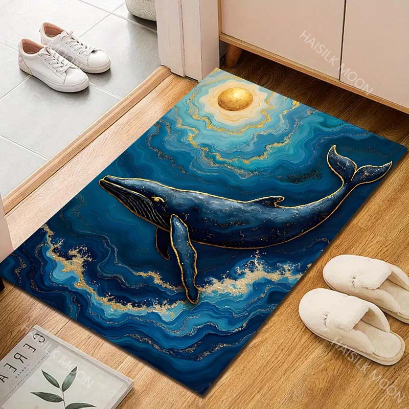 Whale swimming in cosmic ocean Print Carpet Rug for Living Room Bedroom Sofa Doormat Home Decor Non-slip Floor Mat