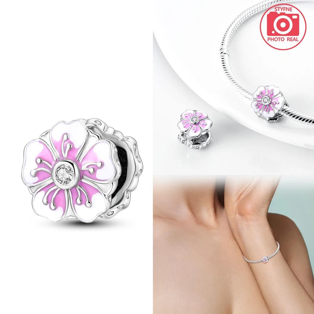 New Copper Colors Pink Small Flowers And Round Beads Fit Copper Colors Original Bracelets Diy Birthday Jewelry Gift