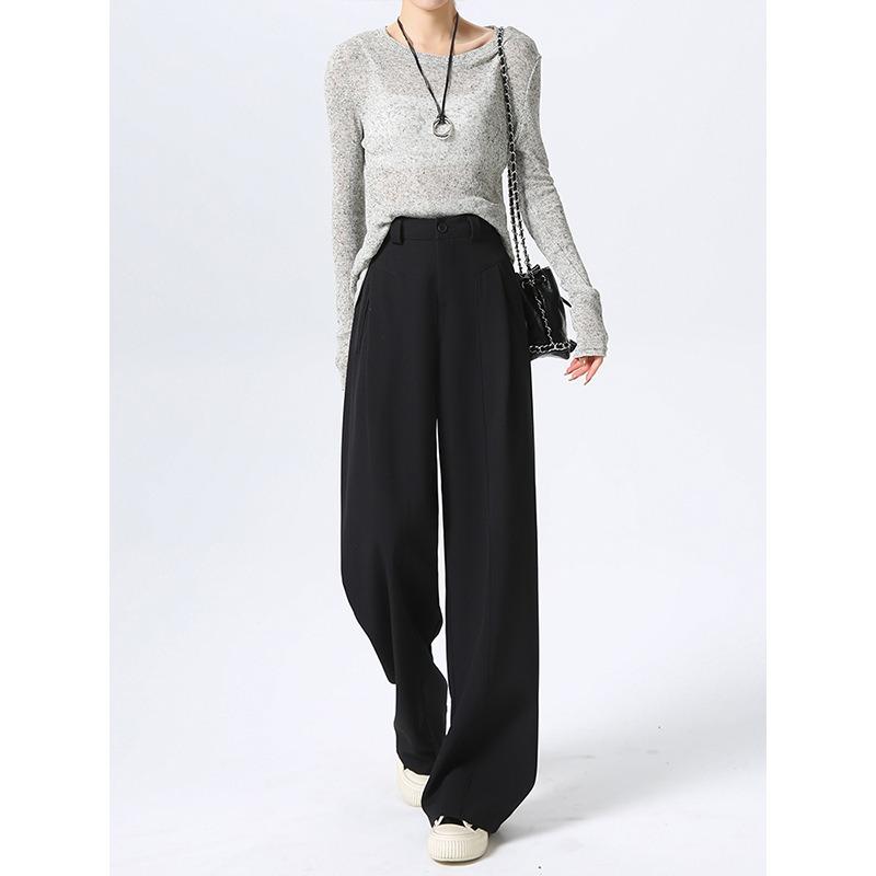 White Suit Pants Women's Spring and Autumn New High Waist Drape Thin Narrow Version Casual High-end Straight Wide-leg Pants