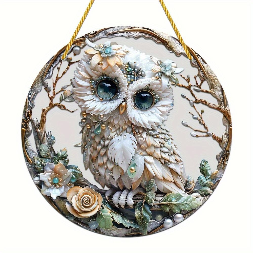 1Pc 2D Flat Acrylic Round Wall Art Whimsical Owl Suncatcher - Perfect for Living Room, Bedroom, Kitchen - Gift for Friends, Decorative Pendant