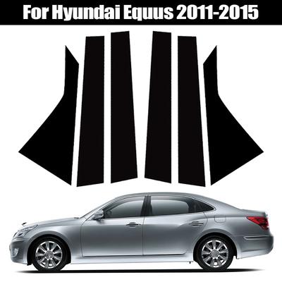 6 szt. Pasuje do Hyundai Equus 2011-2015 Błyszczący Czarny Materiał PC Efekt Lustra Samochodowe Drzwi Okno Środkowy Centralny Słupek B Słupek C Nakładka Wykończeniowa