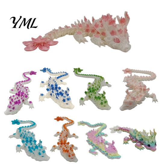 Mythical Creature Desk Decoration Cherry Blossom Dragon Figurine with Movable Joints, 3D Printed Fidget Toy Flower Toy, Articulated Model Decor Animal