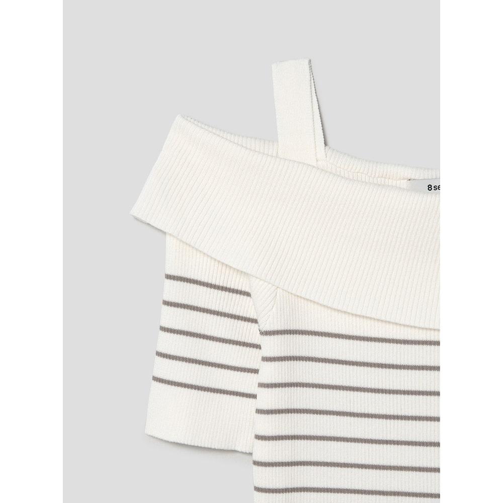 8seconds Striped Off-Shoulder Knit Ivory (114851Ay10)